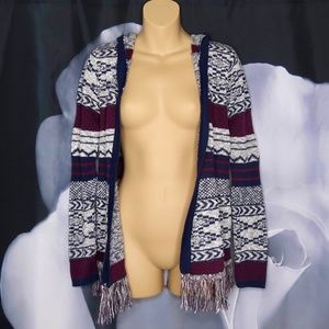 Cozy Printed Fringe Cardigan